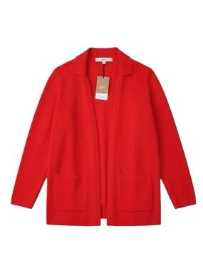 Loft Cotton Long Sleeve Open Front Cardigan Sweater Pockets Red XS NWT